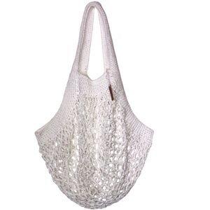 Crochet White Market Bag / Mesh Open Weave Fishnet Shopping Bag/ French Market